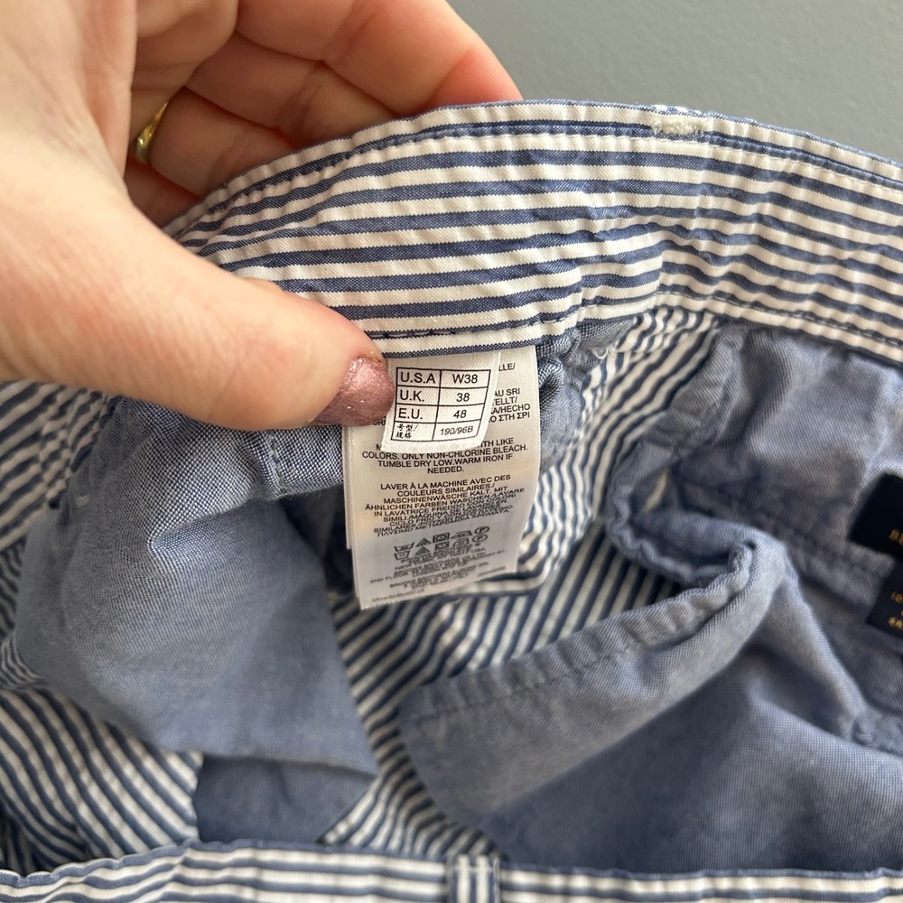 Brooks Brothers Seersucker Shorts Mens 38 Blue White Striped Cotton Preppy Beach - Picture 2 of 7